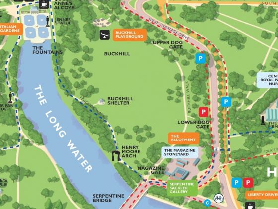A map of the Buck Hill area in Kensington Gardens today