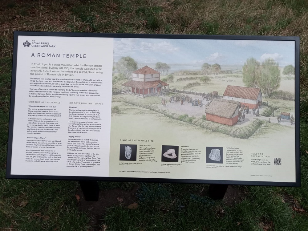 A birds eye view fo a new information board about the Roman Temple site in Greenwich Park.