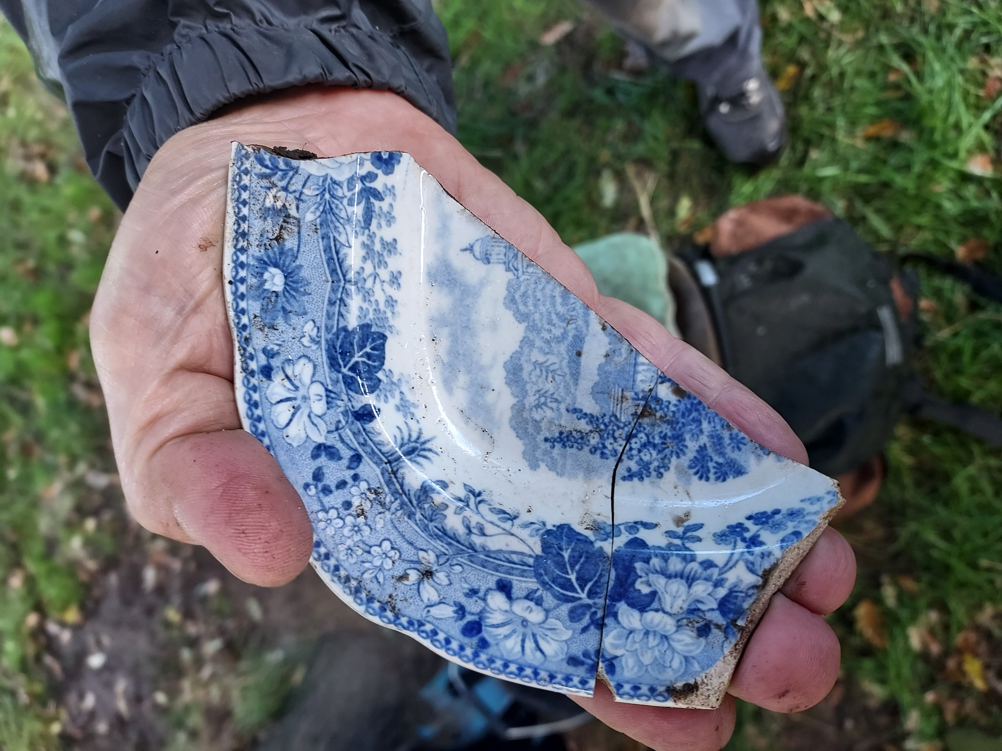 A find from the dig at the Keeper's Cottage - part of a blue and white china plate