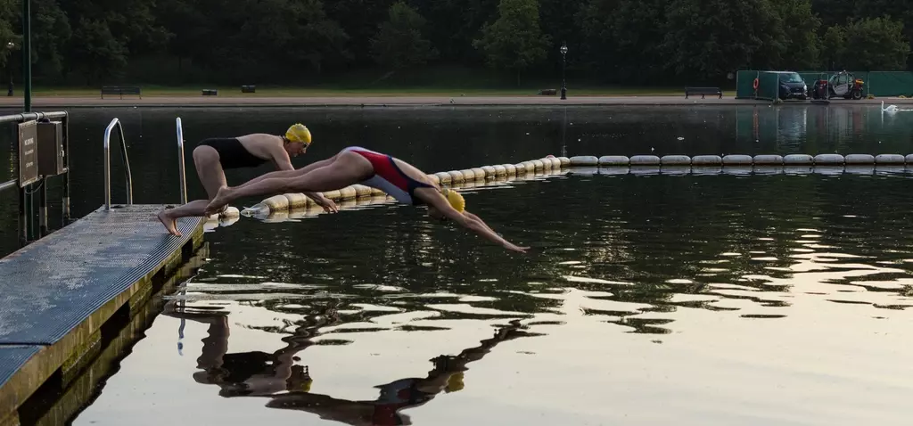 Early morning swimmers in the Serpentine Lido