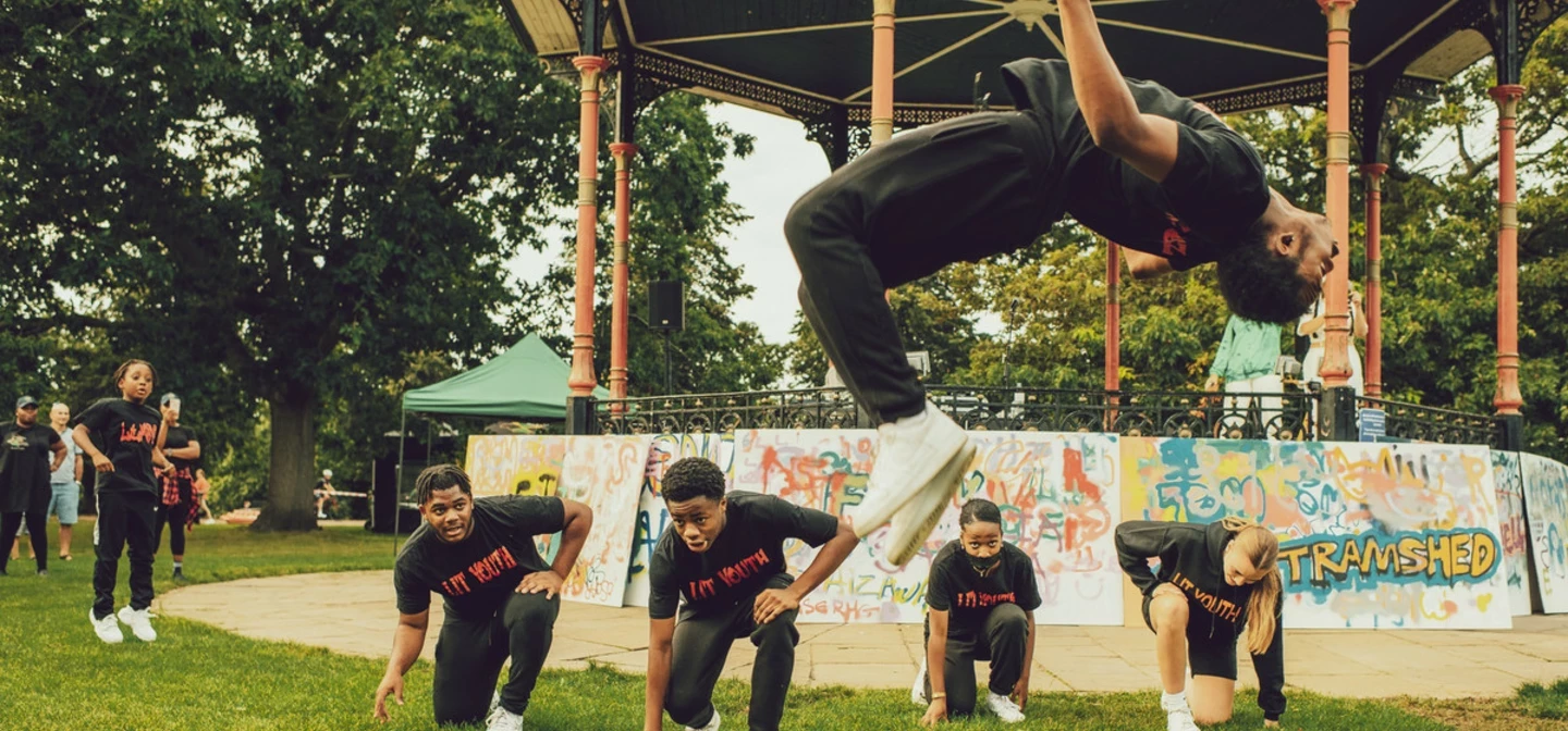 Hip hop street dancers in Greenwich Park