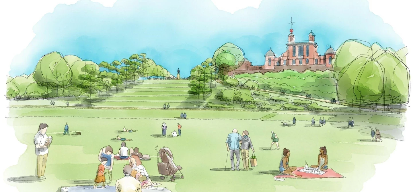 An artist impression of the Grand Ascent and Queen's field after the works