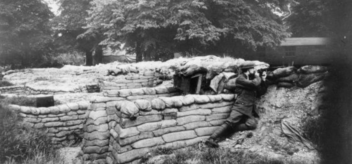 Troops at Kensington Gardens, where they practised digging trenches during the First World War