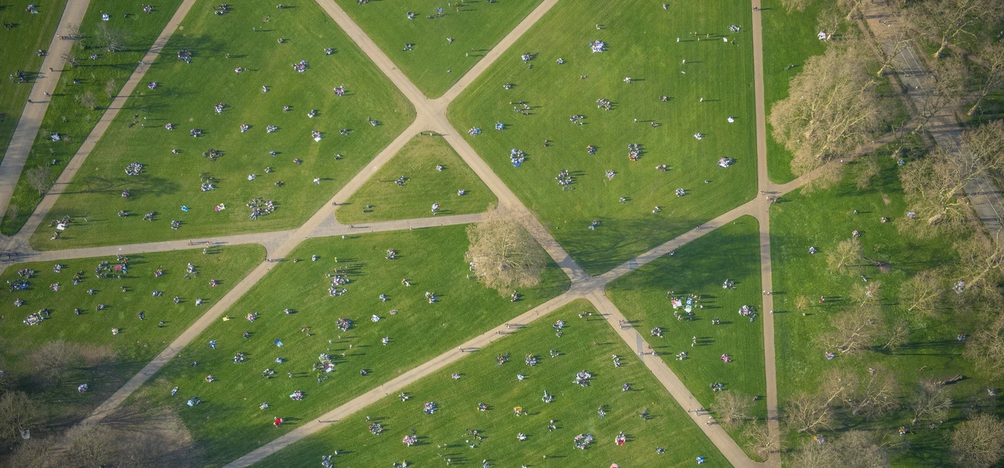 Aerial photo of paths crossing the Parade Ground