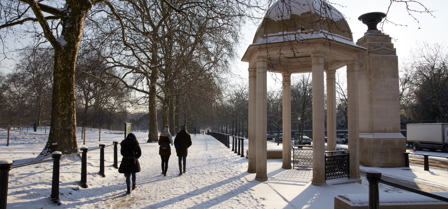 Memorial Gates on Constitution Hill in the snow