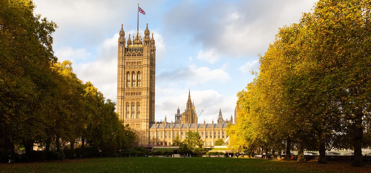 Palace of Westminster overlooking Victoria Tower Gardens