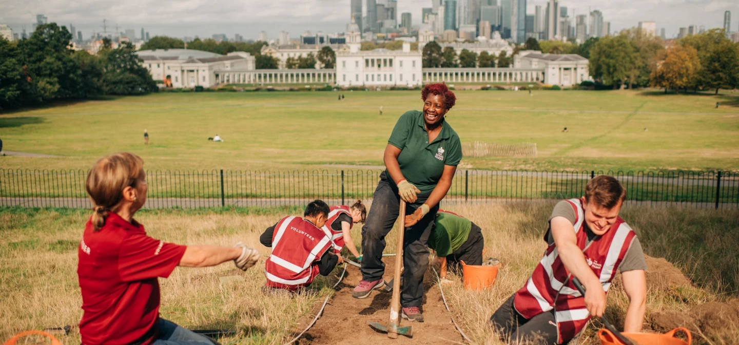 Volunteers dig an archaeological  trench in Greenwich park