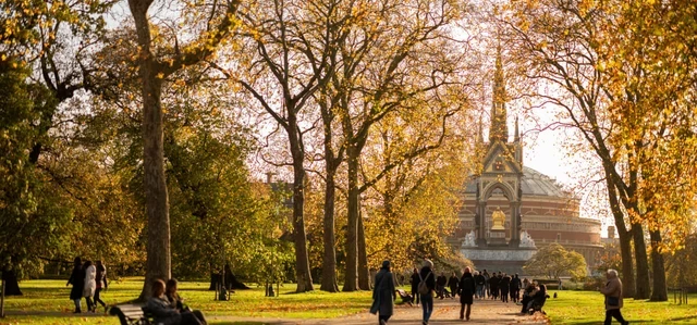 View of the Albert Memorial through the trees in autumn