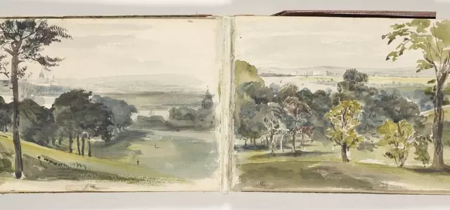 Landscape painting of Greenwich Park and the Thames by Eugene Delacroix, 1825-7