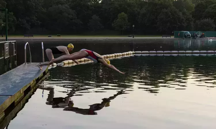 Early morning swimmers in the Serpentine Lido