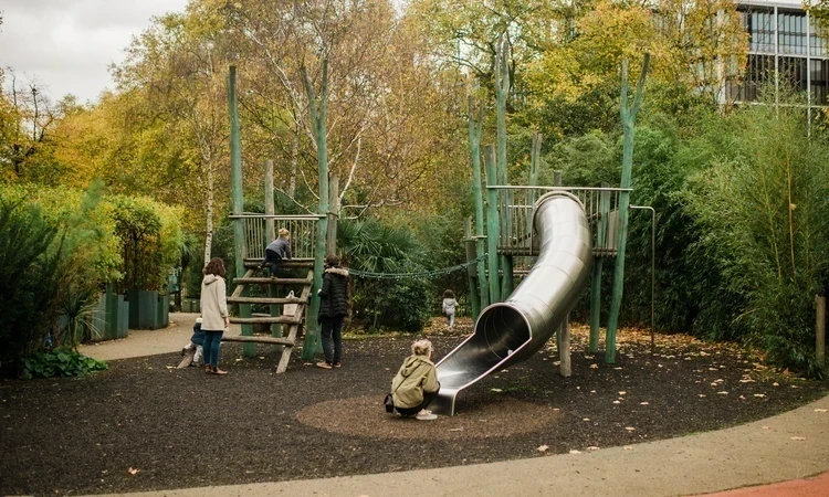 Climbing frame and slide