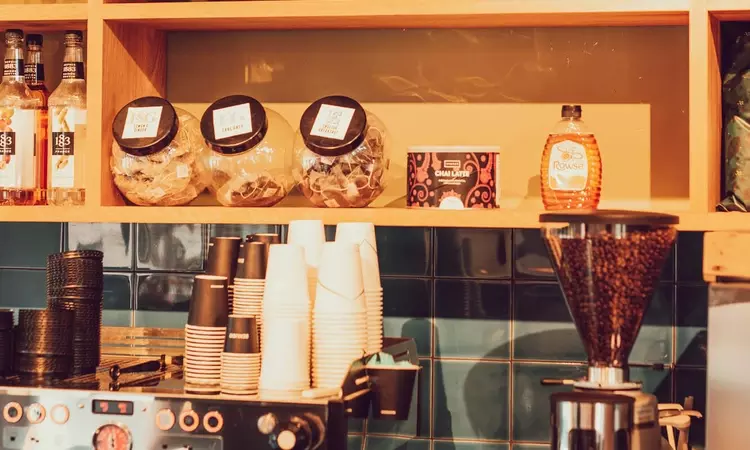 Coffee machine and hot drinks menu at the Primrose Hill Café