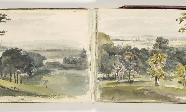 Landscape painting of Greenwich Park and the Thames by Eugene Delacroix, 1825-7