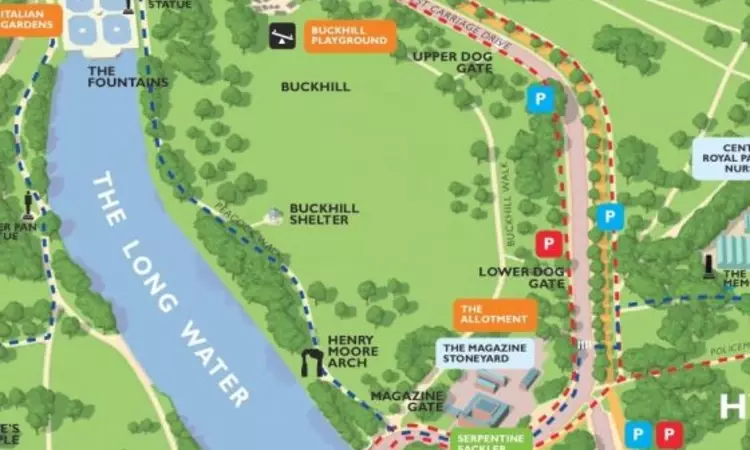 A map of the Buck Hill area in Kensington Gardens today