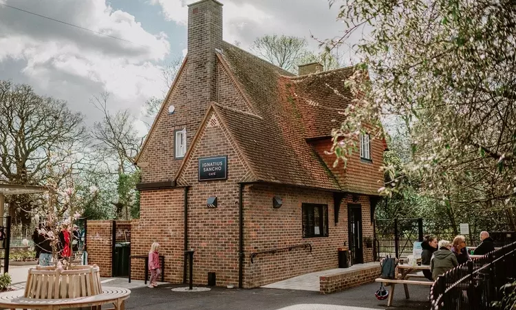 A view of the outside of the Ignatius Sancho Cafe in Greenwich Park