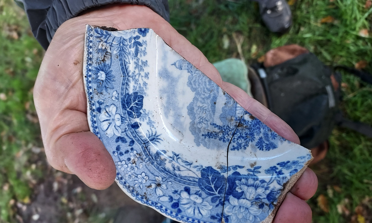 A find from the dig at the Keeper's Cottage - part of a blue and white china plate