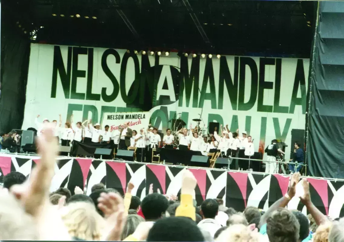The stage in Hyde Park at the 'Nelson Mandela: Freedom at 70' concert and rally, 1988 