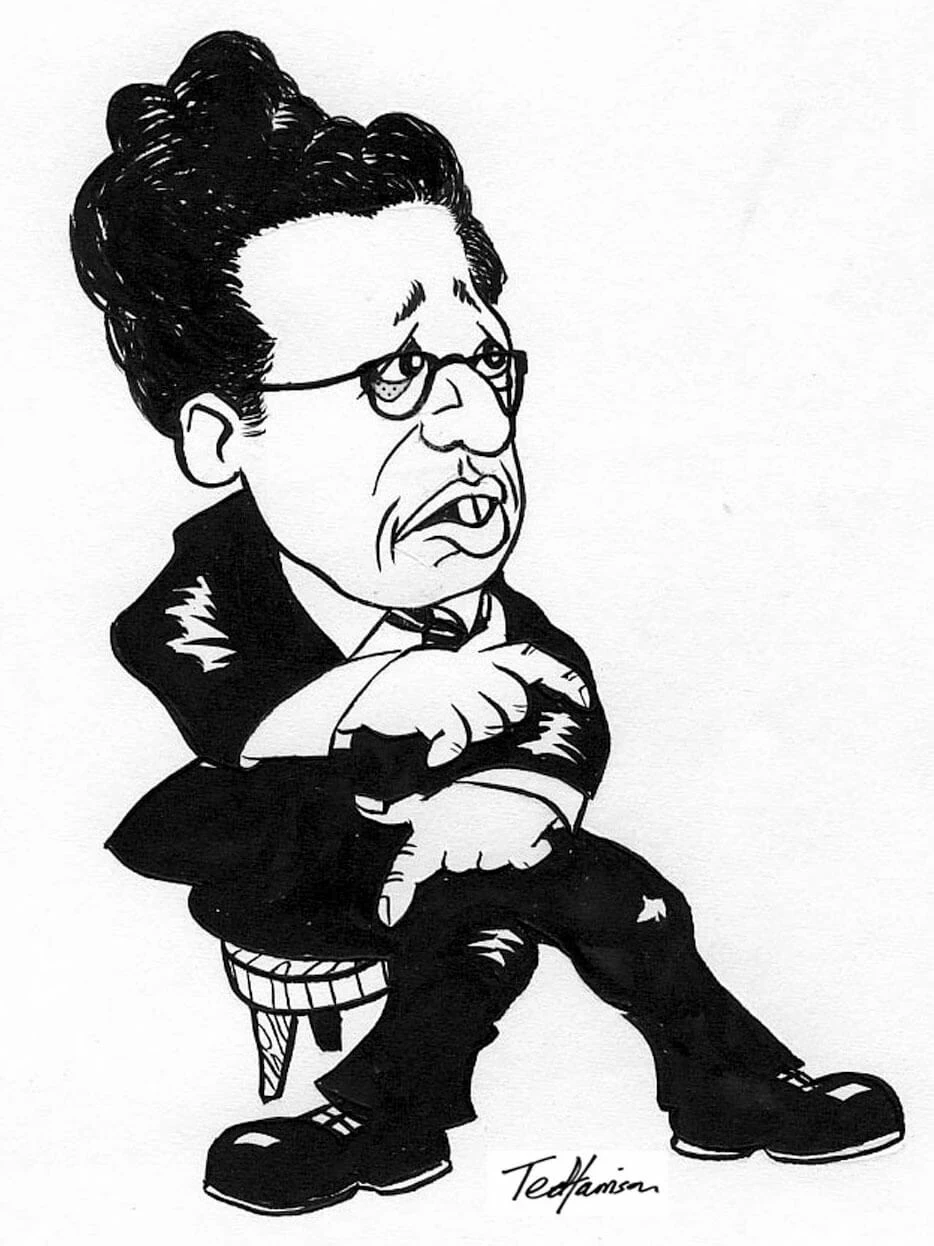 Caricature of Bernard Levin by Ted Harrison