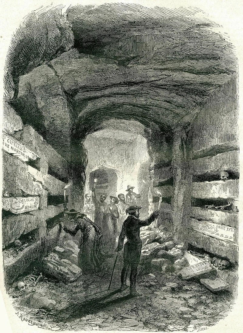 Engraving of Rome's catacomb interior