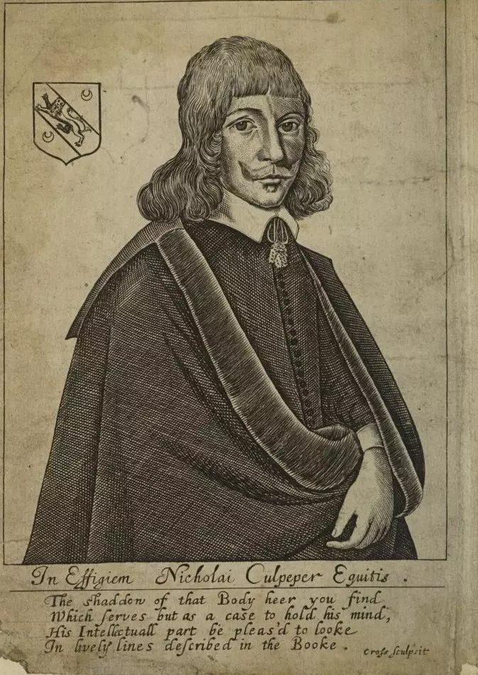 A page from Nicholas Culpeper's 'A Physical Directory', featuring a portrait of Culpeper