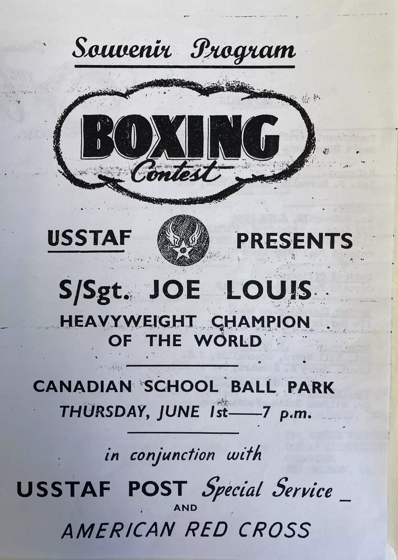 The programme for Joe Louis’ appearance at Bushy Park 
