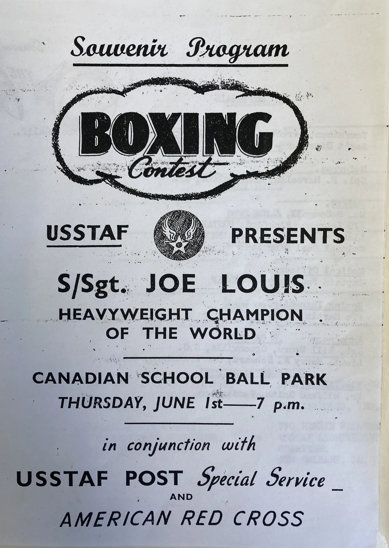 The programme for Joe Louis’ appearance at Bushy Park