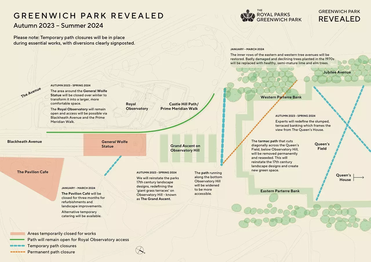 Map of Greenwich Park Revealed works (autumn 2023 – summer 2024)