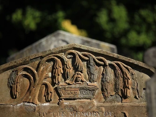 This weeping willow, carved on one of the cemetery’s headstones,  is a symbol of mourning and loss.