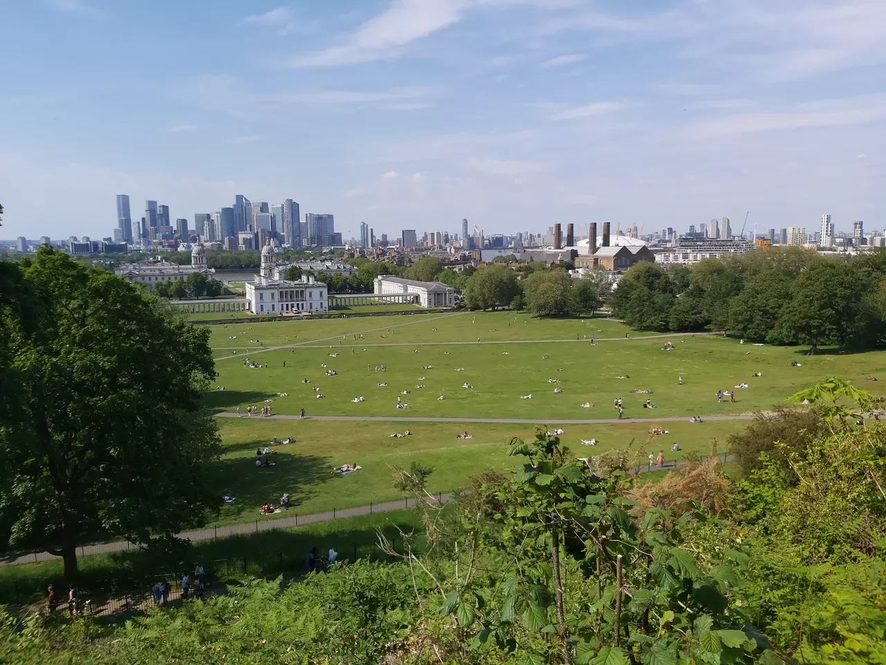 View from the Royal Observatory toward Queen's House and Canary Wharf