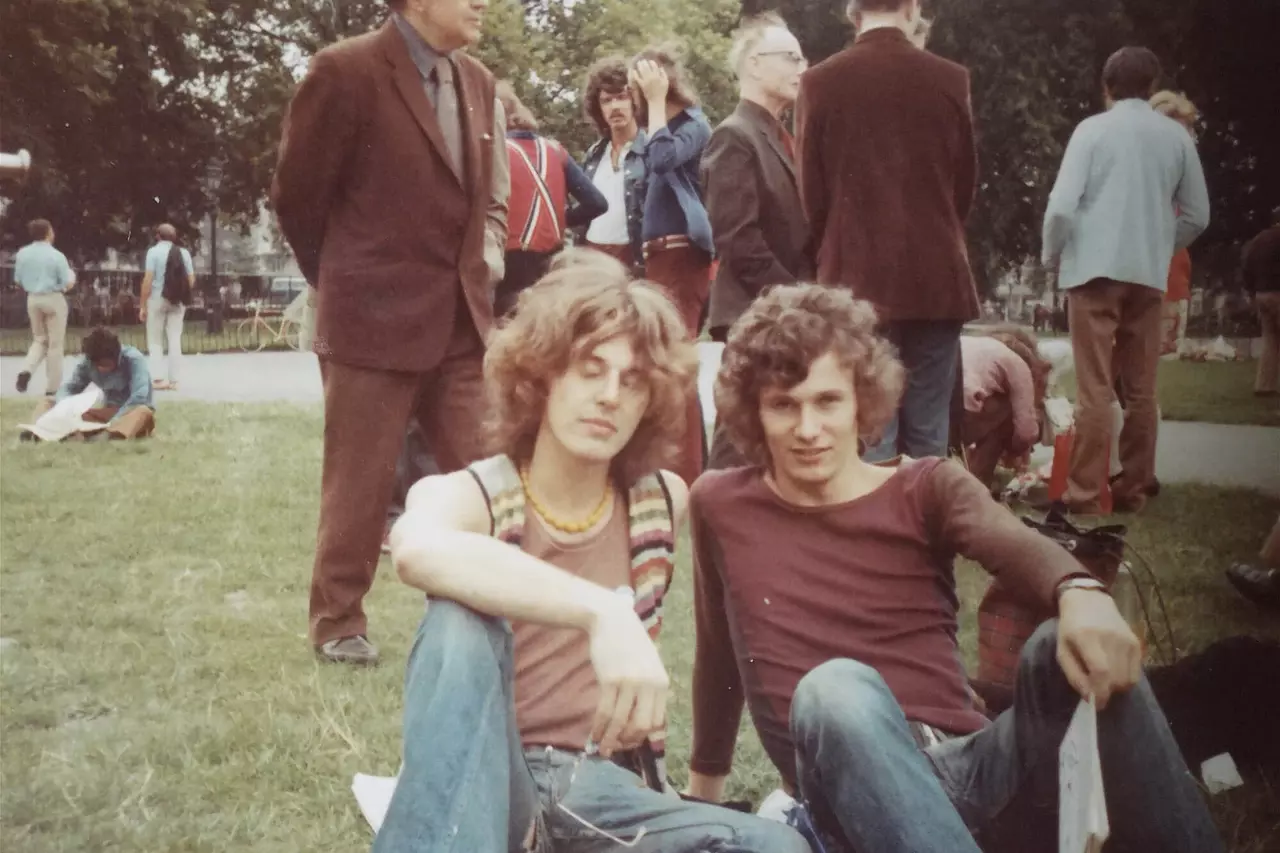 Simon Watney (left) at the first Pride march in Hyde Park