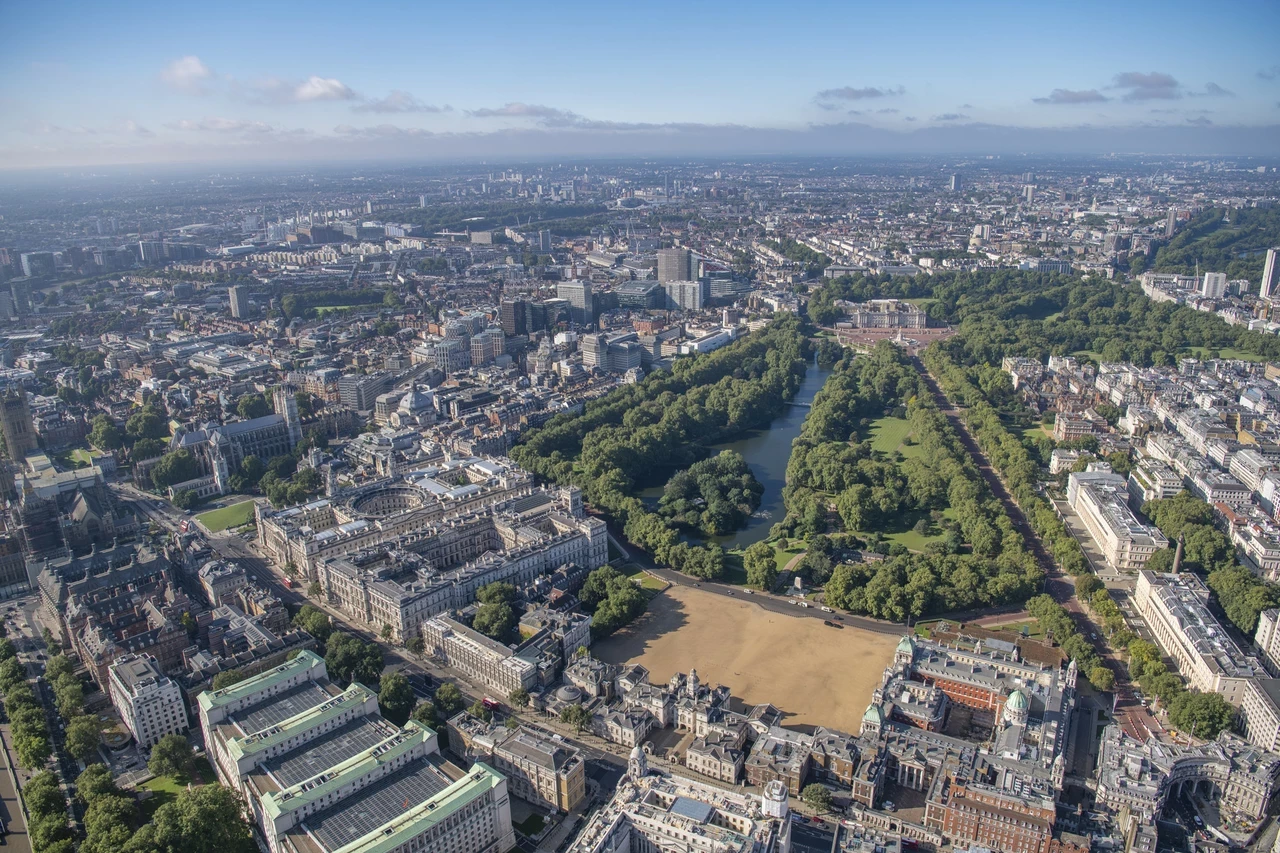 Aerial photo of Horse Guards Parade and St. James's Park