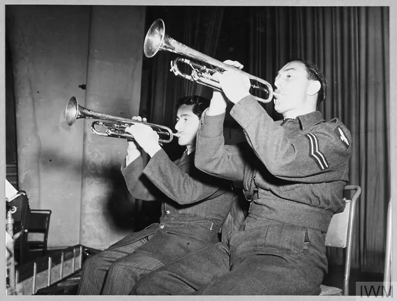 The RAF dance band performing in London, issued 1945