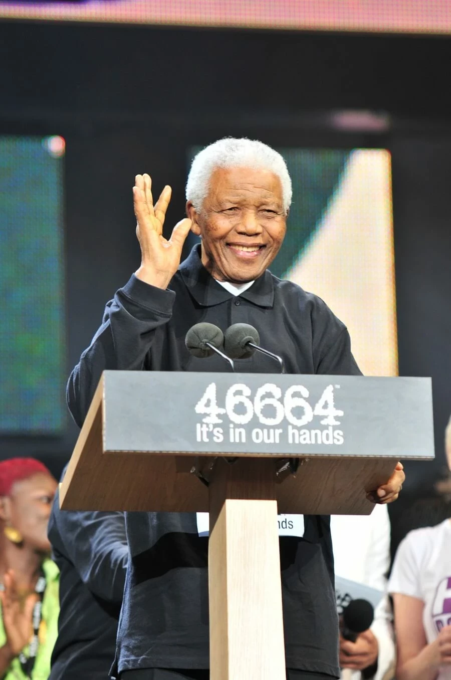 Nelson Mandela at the 46664 concert in Hyde Park in June 2008