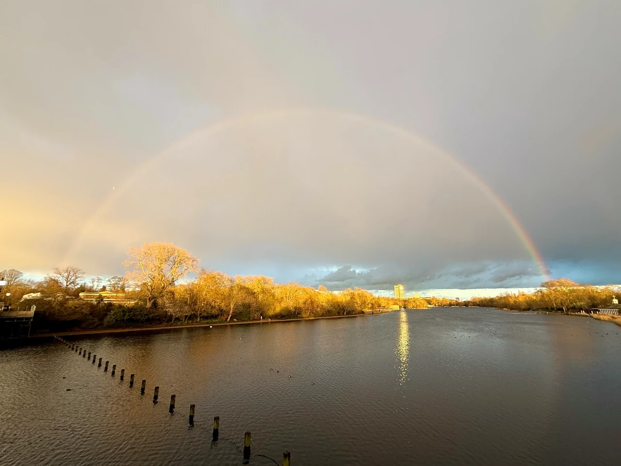 A rainbow over the Serpentine lake in Hyde Park